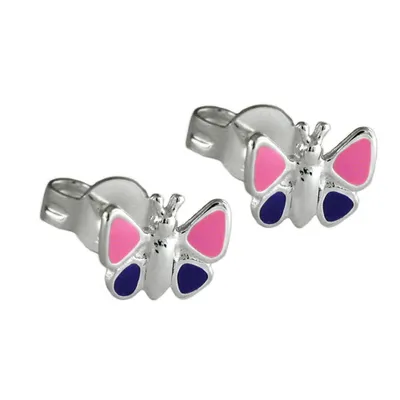 Produktbild von Ohrstecker Ohrring 8mm Kinderohrring Schmetterling pink-lila-lackiert Silber 925 silber 8mm