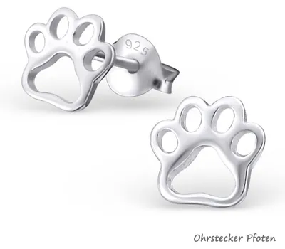 Produktbild von Pfoten Schmuck aus 925er Silber: Ohrstecker, Creolen und Halskette Ohrstecker Pfoten Ohrstecker Pfoten