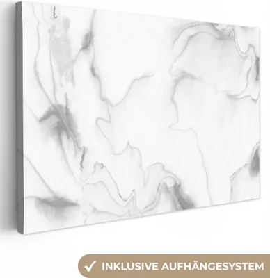 Produktbild von MuchoWow® - Leinwandbilder - Marmor - Grau - Weiß - Abstrakt - Marmoroptik, Wandbild, Wanddeko Bilder Wohnzimmer, 90x60 cm