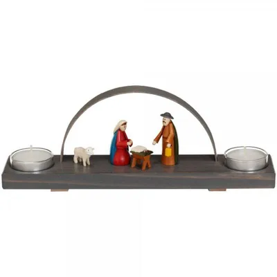Produktbild von Schwibbogen Christi Geburt bunt mit Teelichter BxHxT 27x10x5,5cm NEU