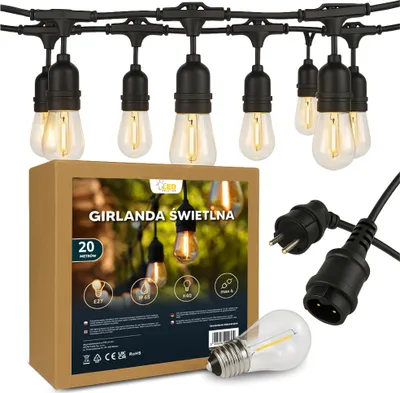 Zdjęcie produktu dla Girlanda ogrodowa świetlna 20m x 40 żarówek E27 wodoodporna IP65 całoroczna