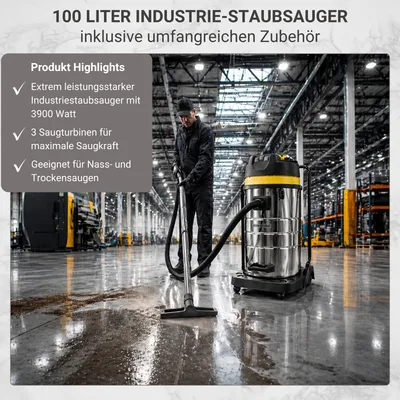 Immagine prodotto di Aspirapolvere industriale Samaka da 100 litri | Aspirapolvere per uso umido e asciutto | Aspirapolvere per liquidi