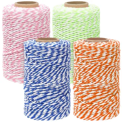 Productafbeelding van Katoenen koordset - 4-delig in 4 kleuren - Geschikt voor knutselen en verpakken - 4 x 100 meter (totale lengte 400 meter)