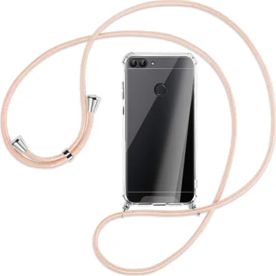 Produktbild von Handykette Backcover-Schutzhülle mit Band (Metall silberfarben) für Huawei P smart / Enjoy 7S - rose peach