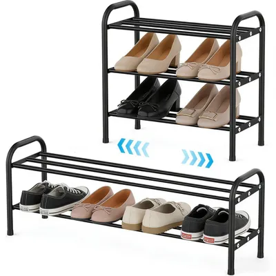 Produktbild von Schuhregal Metall 2 Ebenen Schwarz Verstellbar 45-78 cm