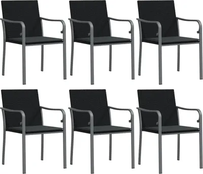 Produktbild von vidaXL Gartenstühle mit Kissen 6 Stk. Schwarz 56x59x84 cm Poly Rattan