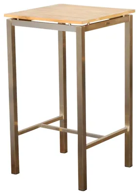 Produktbild von ALEOS. Edelstahl Teak Bartisch 60x60 cm Holztisch Stehtisch Tisch massive Ausführung A-Grade Teakholz Serie: MEXIKO