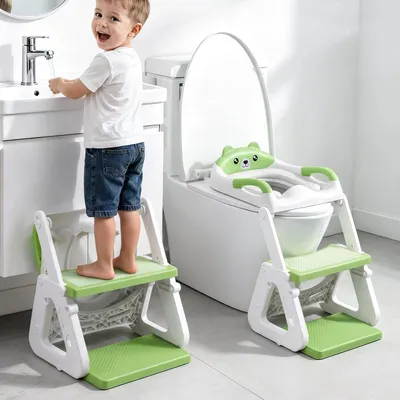 Produktbild von Kinder WC-Sitz mit Treppe, verstellbar, Fußstütze, wasserdichtes PVC-Kissen, für Toilettentraining
