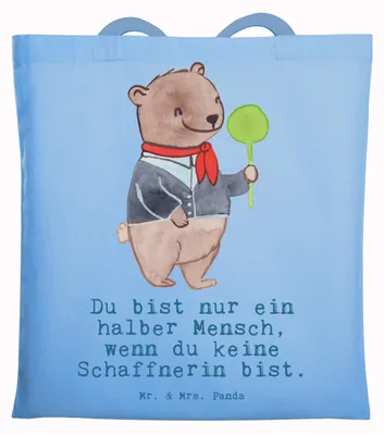 Produktbild von Mr. & Mrs. Panda Uni Tasche Schaffnerin Herz - Sky Blue - Geschenk, Tote Bag, Schultasche, Laptoptasche, Shopping, festivaltasche