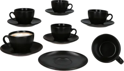 Produktbild von 6er Set Panther Kaffeetassen mit Untertassen für 6 Personen schwarz