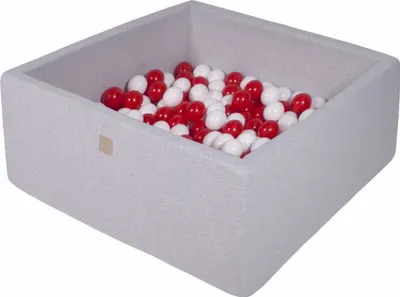Image de MeowBaby® Piscine à balles carrée pour bébés 90x90x40cm/300 balles 7cm Piscine à balles pour enfants, Coton, Gris clair : Rouge/Blanc