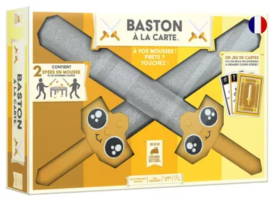 Produktbild von Asmodee - Baston A LA Carte – Urkomisches Gesellschaftsspiel für Kinder ab 7 Jahren – schnelles Familien-Kartenspiel – mit 2 Schaumstoffschwertern – 3 bis 6 Spieler – 15 Minuten – auf Französisch