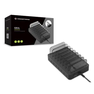 Obrázok produktu pre Conceptronic OZUL - Nabíjacia stanica - 75 W - PD 3.0 - 8 výstupných portov (6 x USB, 2 x USB-C) (OZUL02B)
