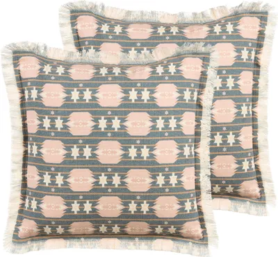 Produktbild von BELIANI Dekokissen 2er Set Mehrfrabig Stoffbezug mit Polyester-Füllung Fransen 60x60 cm Geometrisches Muster Modern Accessories Wohn- u. Schlafzimmer