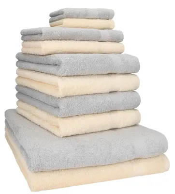 Produktbild von Betz 10-tlg. Handtuch-Set PREMIUM CLASSIC 2 Duschtücher 4 Handtücher 2 Gästetücher 2 Seiftücher Farbe: silbergrau & beige