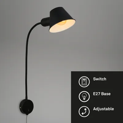 Immagine prodotto di Lampada da letto Lampada da letto flessibile Lampada da lettura 1xE27 10W nera Camera da letto Briloner