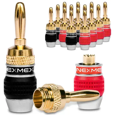 Produktbild von Bananenstecker 16 Stück NEXMEX High End 24K vergoldet Stecker für Kabel bis 6mm²