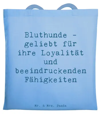 Produktbild von Mr. & Mrs. Panda Tote Bag Spruch Loyaler Bluthund - Sky Blue - Geschenk, Shopping Tasche, Beutel, Hunderassen Beschreibung, Jutebeutel, Laptoptasche, Geruchserkennung