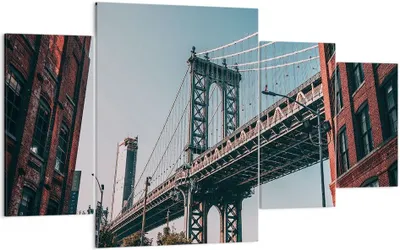 Produktbild von Bild auf Leinwand - Leinwandbild - 4 Teile - Manhattan Brücke Brücke - 160x90cm - Wand Bild - Wanddeko - Wandbilder - Leinwanddruck - Bilder - Wanddekoration - Leinwand bilder - DL160x90-4675