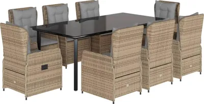 Produktbild von vidaXL 9-tlg. Garten-Essgruppe mit Kissen Beige Poly Rattan