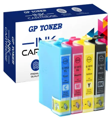A set of four ink cartridges and their packaging.
