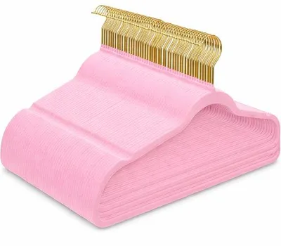 Produktbild von Famanu Kleiderbügel Set 52 Stück - Antirutsch, mit Schulterinkepungen, rosa mit goldenen Haken