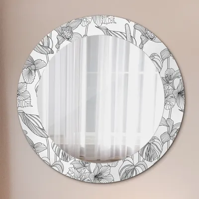 Produktbild von Spiegel Rund mit Aufdruck - Wandspiegel Design Wandmontage – Badspiegel - Floral Muster - Runder: Ø60 cm