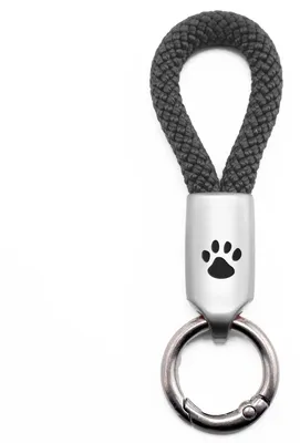 Produktbild von GIPFELWELLE Handgemachter Edelstahl Schlüsselanhänger mit Gravur Kette Ring Paracord 6 mm Segeltau, Damen Herren, Pfote, Anthrazit, Silber