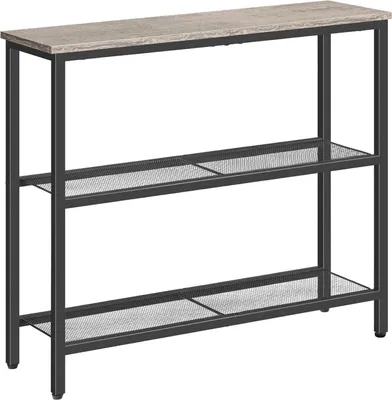 Produktbild von Schmaler Konsolentisch mit 2 Ablagen, Metallgestell, Industrie-Design, Greige-Schwarz
