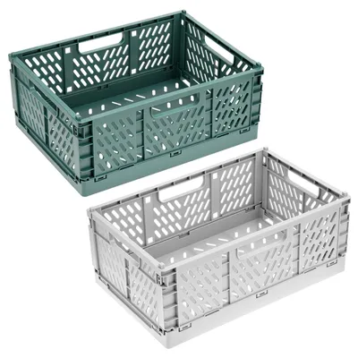 Stapelbare Klappbox 30,5x20x12,5 cm, 2 Stück, dunkelgrün/grau