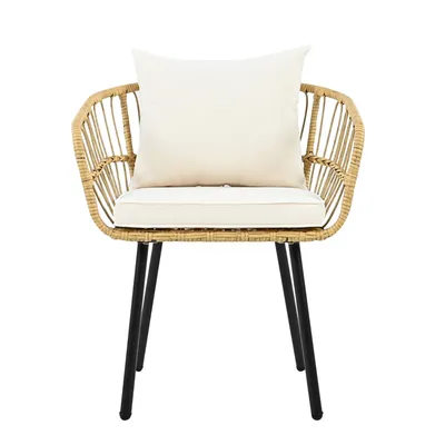 Produktbild von Merax 5-teiliges Garten-Lounge-Set, Gartenmöbel bestehend aus 1 Esstisch, 2 Stühlen, 2 Hockern, Gartenmöbelset aus Rattan und Eisen