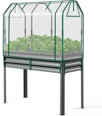 Produktbild von Metall Hochbeet Pflanzenbeet mit Gewächshaus 120x54x150 cm, Hochbeete für Garten aus Robustes Stahlblech, Rostgeschützt & Stabil, Ideal für Garten Gemüse Kräuter Blumen