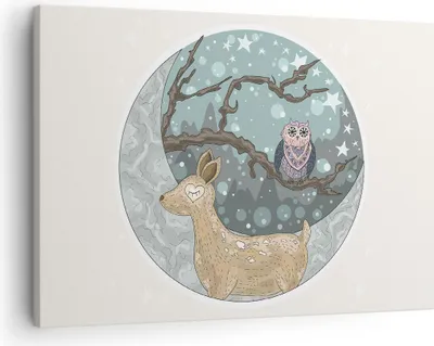Produktbild von Bild auf Leinwand - Leinwandbild - Tiere Nacht Mond Eule - 70x50cm - Wand Bild - Wanddeko - Leinwanddruck - Bilder - Kunstdruck - Wanddekoration - Leinwand bilder - Wandkunst - AA70x50-2853