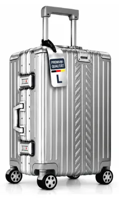 Produktbild von ​WINLIFE® 65cm Hartschalen-Trolley Größe L – Aluminiumrahmen, ABS, TSA-Zahlenschloss, 4 Rollen, Leichtgewicht Reisekoffer Silber