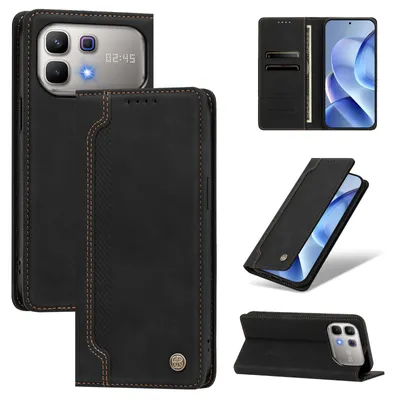 Produktbild von Handyhülle für Infinix Note 60 5G, Leder Wallet Klapphülle mit Standfunktion, Stoßfeste Schutzhülle Schwarz