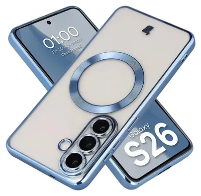 Produktbild von Handyhülle mit Kameraschutz und Magnetring für Galaxy S26, Bizon Case GuardO, Transparent-Blau