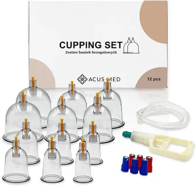 Productafbeelding van Vacuümcupping met pomp – 12 Chinese cuppingbekers voor vacuümtherapie - 6 magneten
