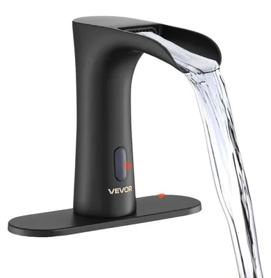 Immagine prodotto di Rubinetto touchless per lavabo VEVOR (nero opaco) bagno, miscelatore automatico per lavabo, rubinetto a sensore con copriforo, rubinetto a batteria rubinetto per WC miscelatore per lavabo