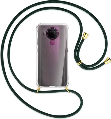 Produktbild von Handykette Backcover-Schutzhülle mit Band (Metall goldfarben) für Nokia 5.4 - dunkelgrün