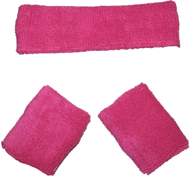 Produktbild von 80er Jahre pinkes Schweißband Set: Stirnband und 2 Armbänder für Party