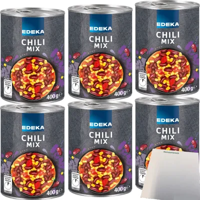 Produktbild von Edeka Chili Mix Gemüsemischung in pikanter Tomatensauce fertig gewürzt 6er Pack (6x400g Dose) + usy Block