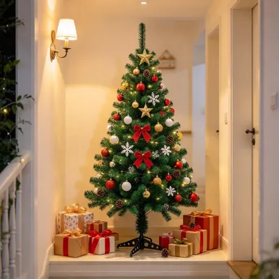 Produktbild von UISEBRT 1.2M Künstlicher Weihnachtsbaum weiß mit dichtem Astwerk, stabiler Stahlständer, PVC schwer entflammbar, platzsparend lagerbar