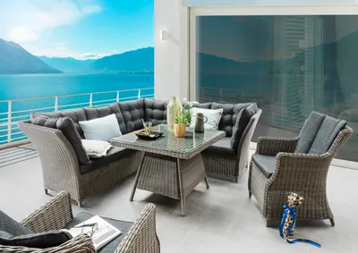 Produktbild von Destiny Loungeset PALMA Eckgruppe + 2 Sessel + Tisch 90x90x67cm, vintage grau