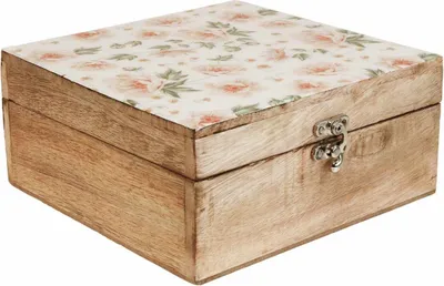 Produktbild von Schmuckaufbewahrung Schatztruhe Holz mit Blumenmuster Dekorbox