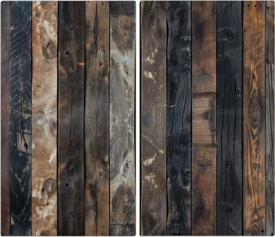 Produktbild von Spritzschutz Herdabdeckplatte Schneidebrett aus Glas Rustikale Holzplanken 2-Teilig (60x52cm)