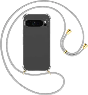Produktbild von Handykette Backcover-Schutzhülle mit Band (Metall goldfarben) für Google Pixel 9 Pro - silbergrau