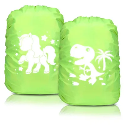 Produktbild von Regenschutz Schulranzen 2er Set Reflektierend Wasserdicht Grün Einhorn Dinosaurier