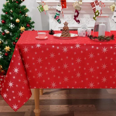Immagine prodotto di Tovaglia natalizia, lavabile, rossa, 140x200 cm, motivo a stelle