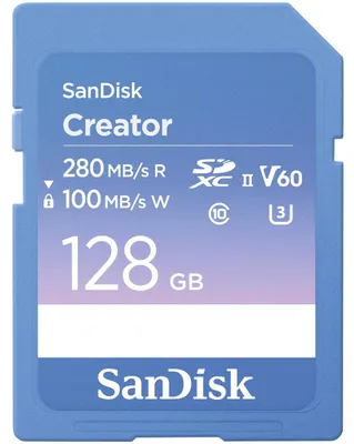 Produktbild von SanDisk Creator, 128 GB, SDXC, Klasse 10, UHS-II, 280 MB/s, 100 MB/s