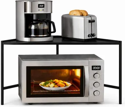 Produktbild von DanDiBo Mikrowellenregal Eckregal Küche Stehend Arbeitsplatte 72x72 cm Schwarz 2 Stufig 96688 Mikrowellen Regal Küchenregal Microwave Shelf